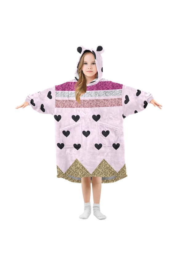 Wearable Blanket Hoodie Heart Art for Flannel Sherpa Pocket 3-14 YR L