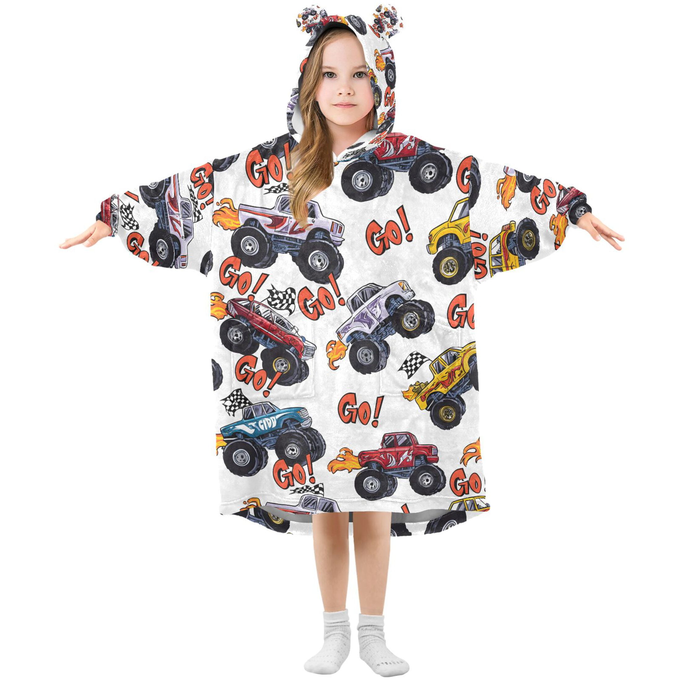 joogoo Wearable Blanket Hoodie Monster Trucks for Flannel Sherpa Pocket 3-14 YR S