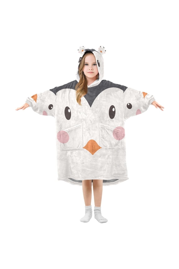 Wearable Blanket Hoodie Penguin Face for Flannel Sherpa Pocket 3-14 YR L