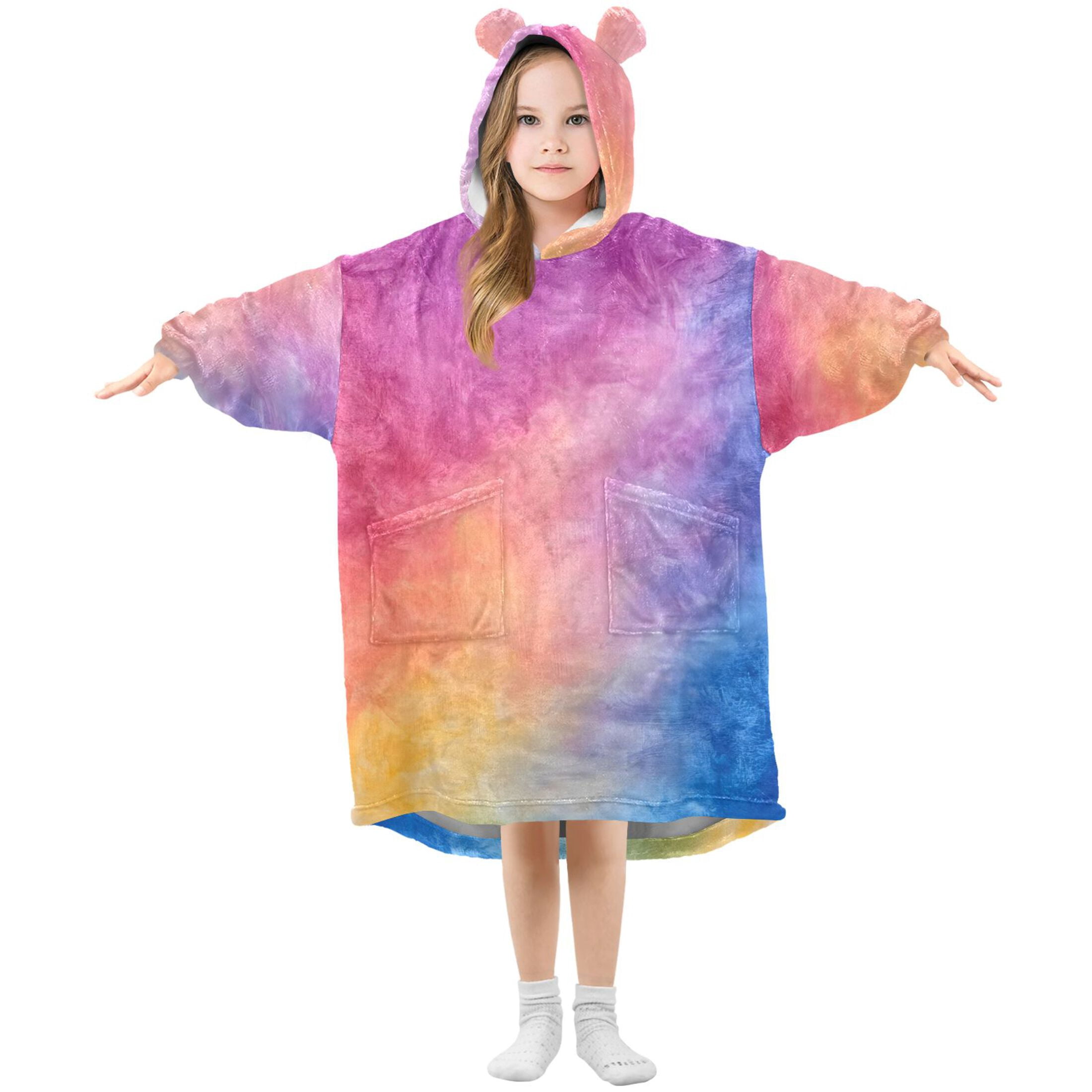 joogoo Wearable Blanket Hoodie Purple Blue Tie Dye for Flannel Sherpa Pocket 3-14 YR S