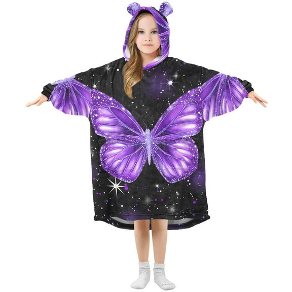joogoo Wearable Blanket Hoodie Sparkling Butterfly Purple-a9 for Flannel Sherpa Pocket 3-14 YR S
