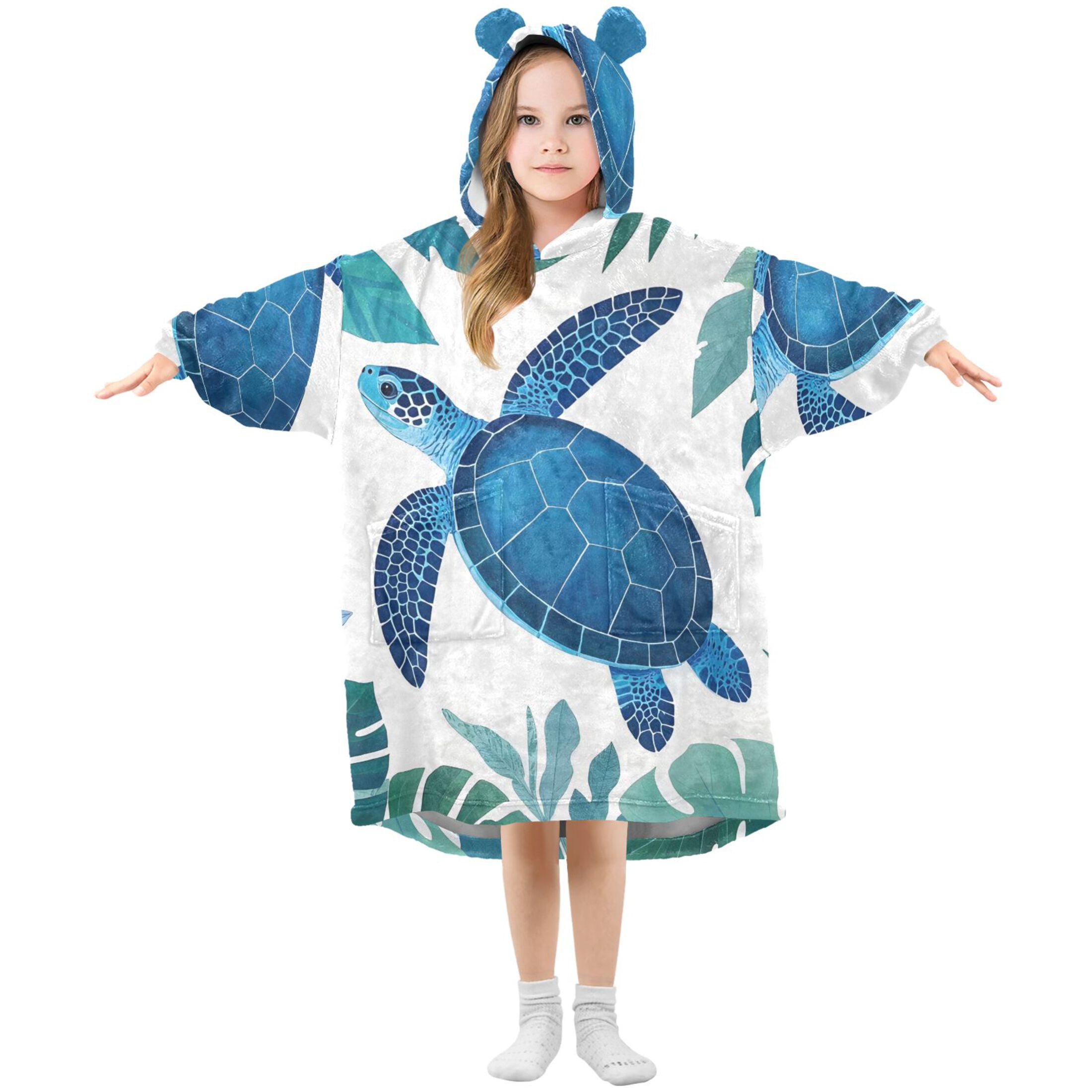 joogoo Wearable Blanket Hoodie Turtle Palm Leaves for Flannel Sherpa Pocket 3-14 YR M
