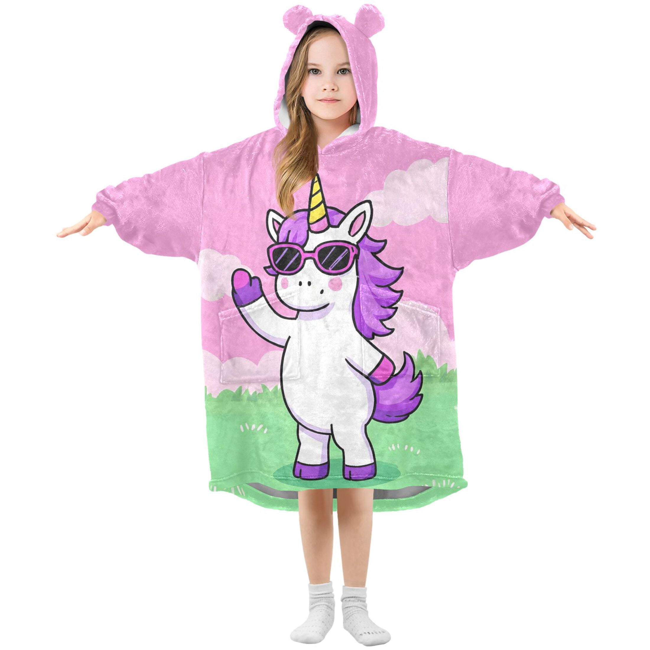 joogoo Wearable Blanket Hoodie Unicorn-u3 for Flannel Sherpa Pocket 3-14 YR S