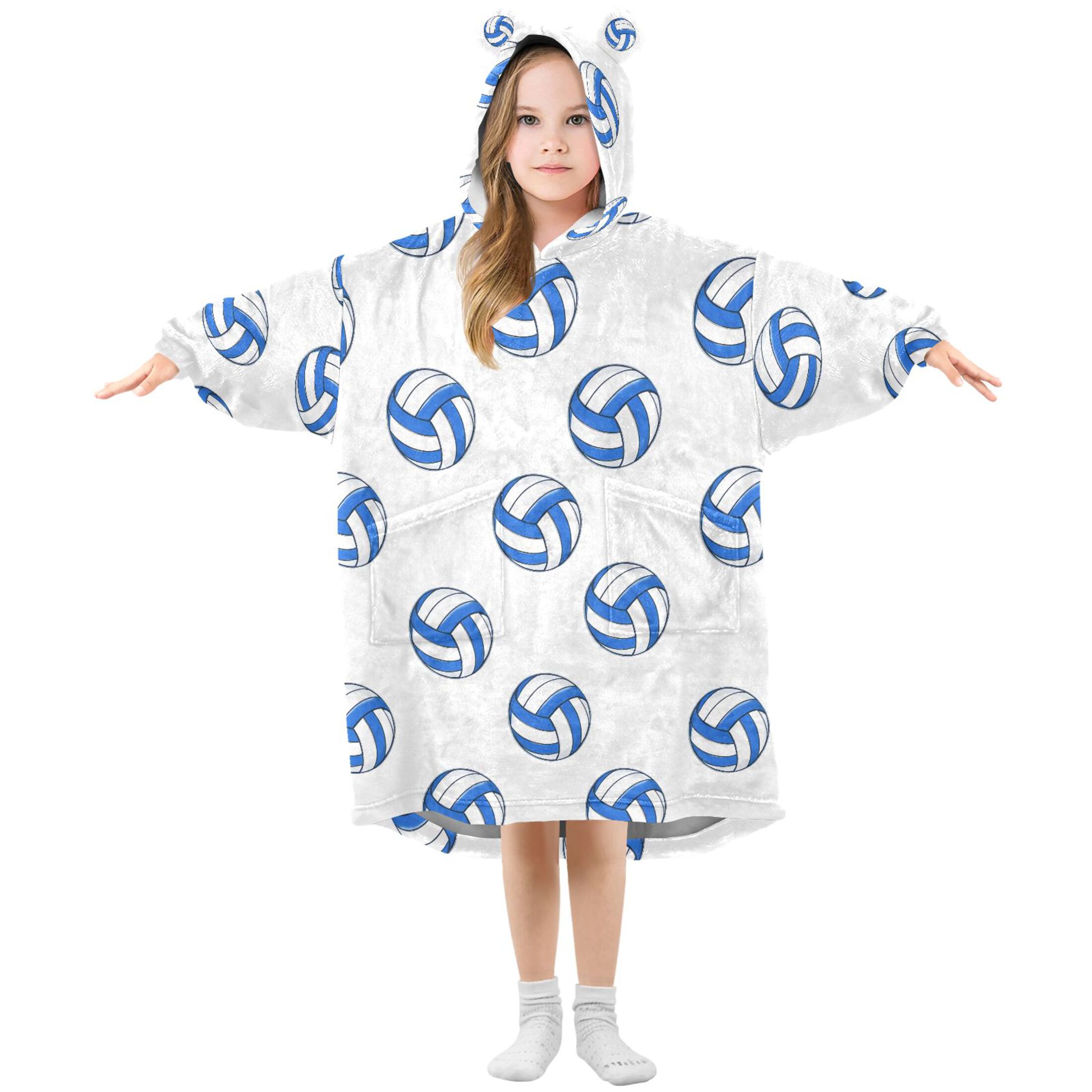 joogoo Wearable Blanket Hoodie Volleyball Blue for Flannel Sherpa Pocket 3-14 YR S