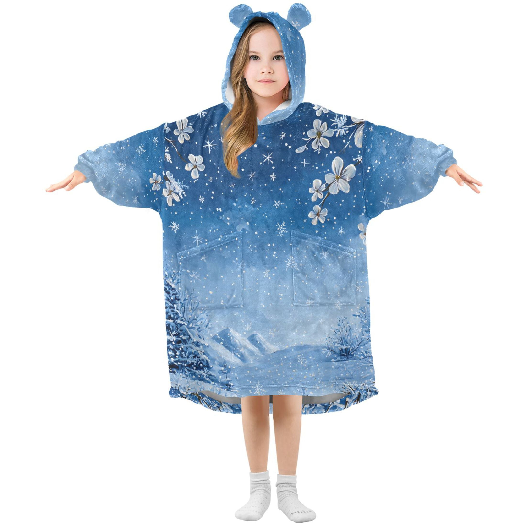joogoo Wearable Blanket Hoodie Winter Flowers for Flannel Sherpa Pocket 3-14 YR S