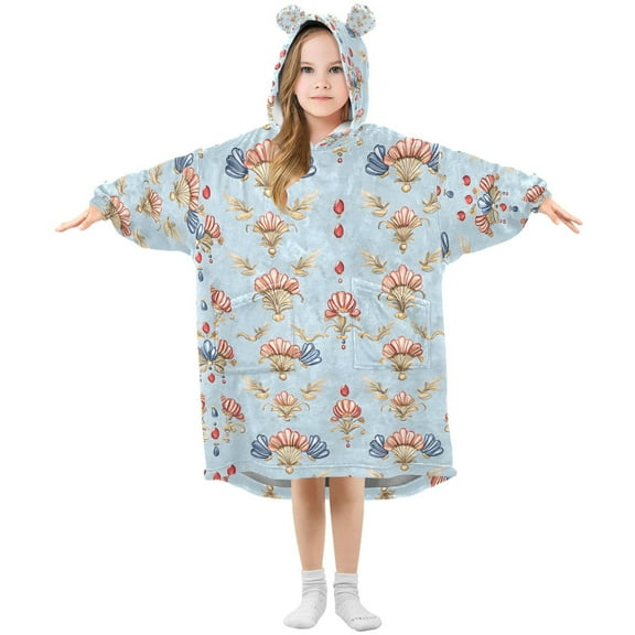 joogoo Wearable Blanket Hoodie for Art Seashells Flannel Sherpa Pocket 3-14 YR S