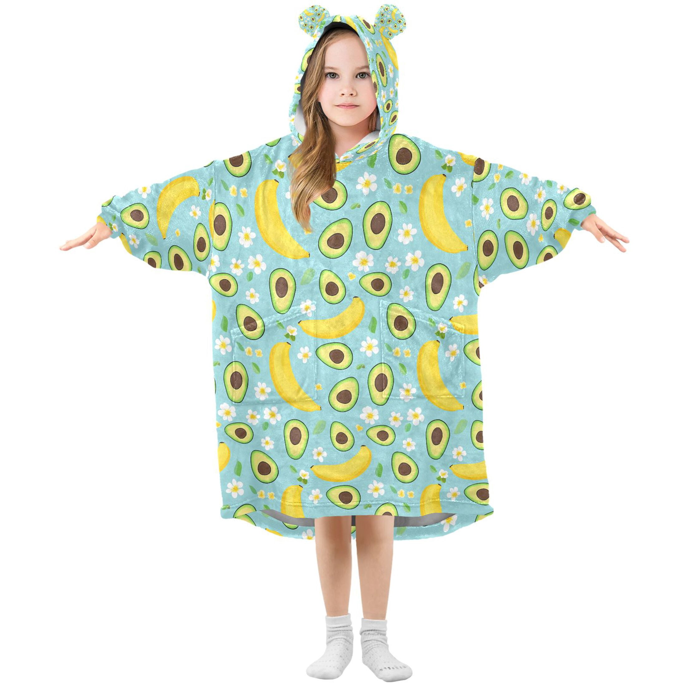 joogoo Wearable Blanket Hoodie for Avocado Banana Floral Oversized Sherpa Hooded 3-14 YR M