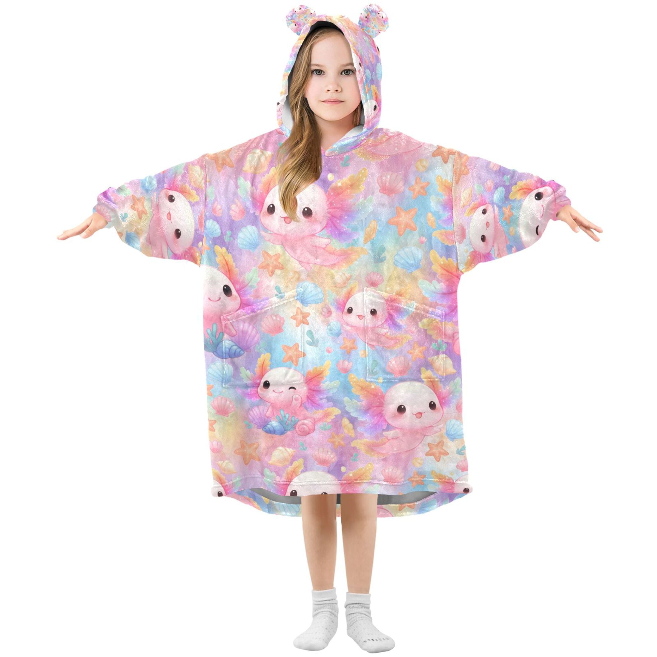 joogoo Wearable Blanket Hoodie for Axolotl in Seashell Oversized Sherpa Hooded 3-14 YR M