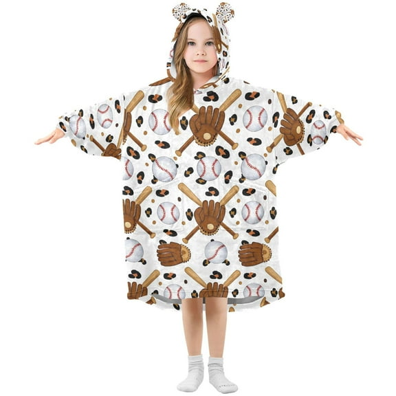 joogoo Wearable Blanket Hoodie for Baseballs Leopards Oversized Sherpa Hooded 3-14 YR M