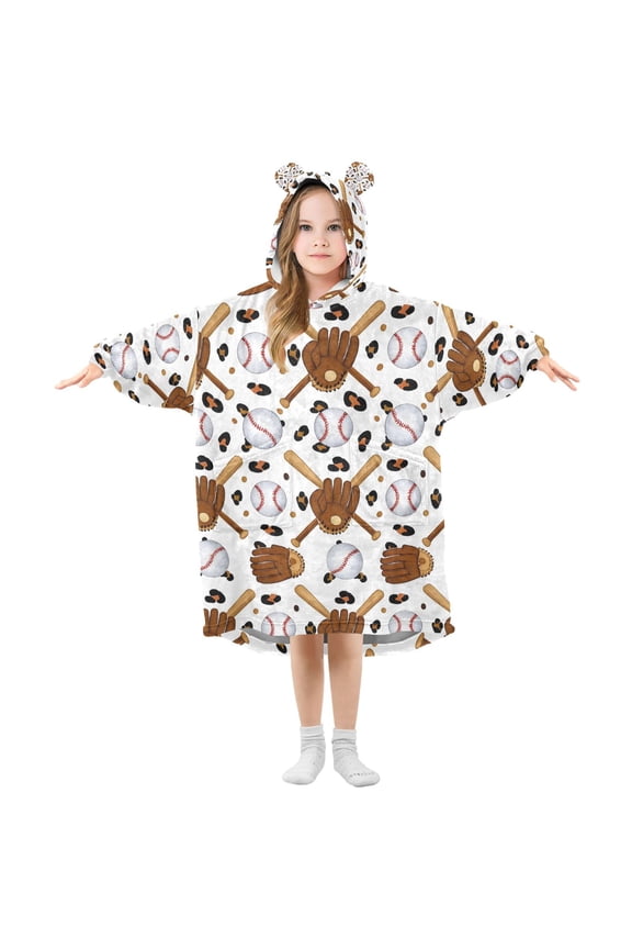 Wearable Blanket Hoodie for Baseballs Leopards Oversized Sherpa Hooded 3-14 YR M
