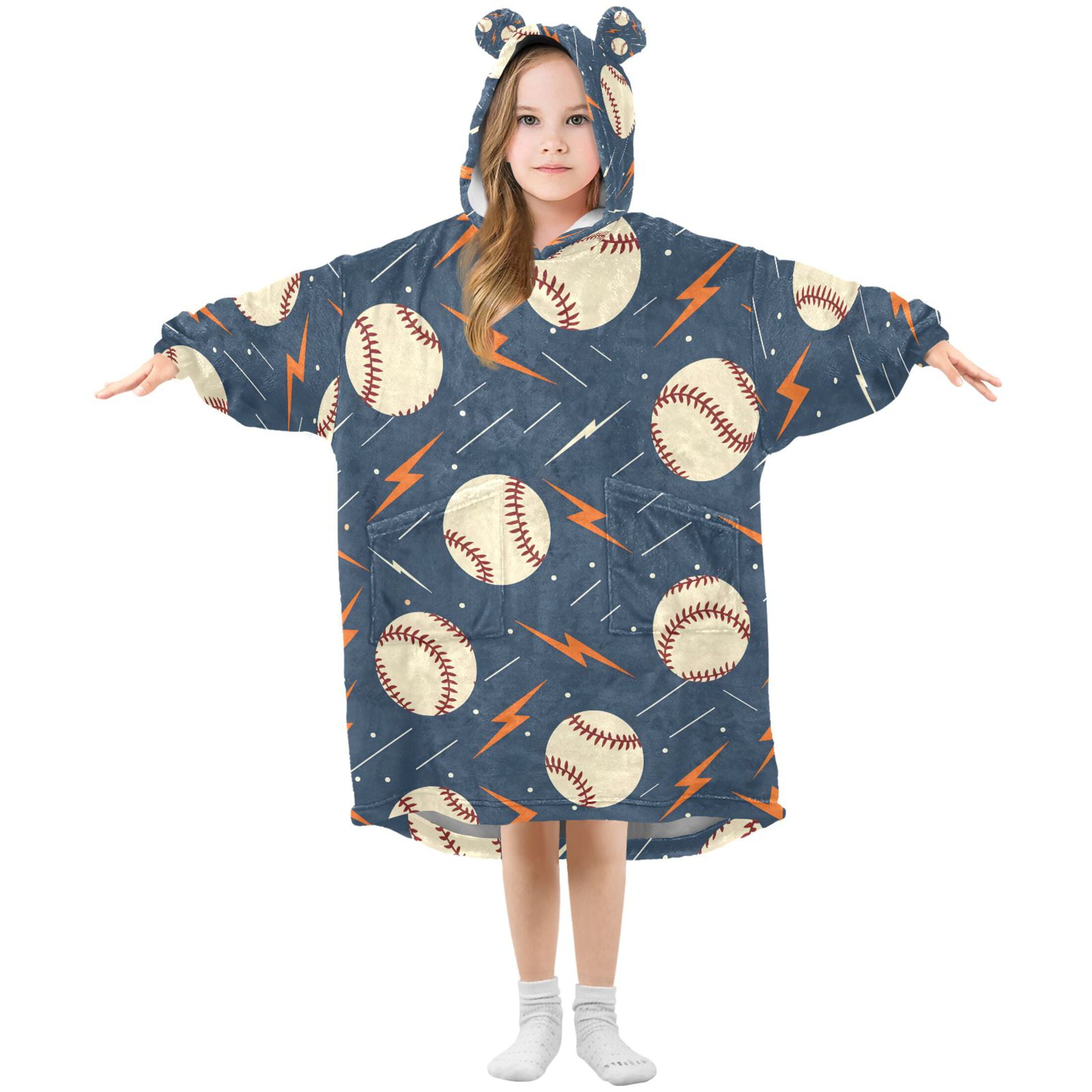 joogoo Wearable Blanket Hoodie for Baseballs with Lightning Oversized Sherpa Hooded 3-14 YR M
