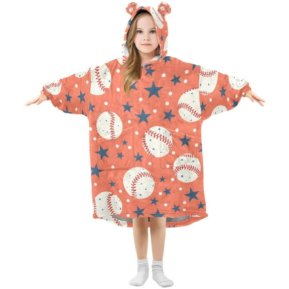 joogoo Wearable Blanket Hoodie for Baseballs with Stars Oversized Sherpa Hooded 3-14 YR M