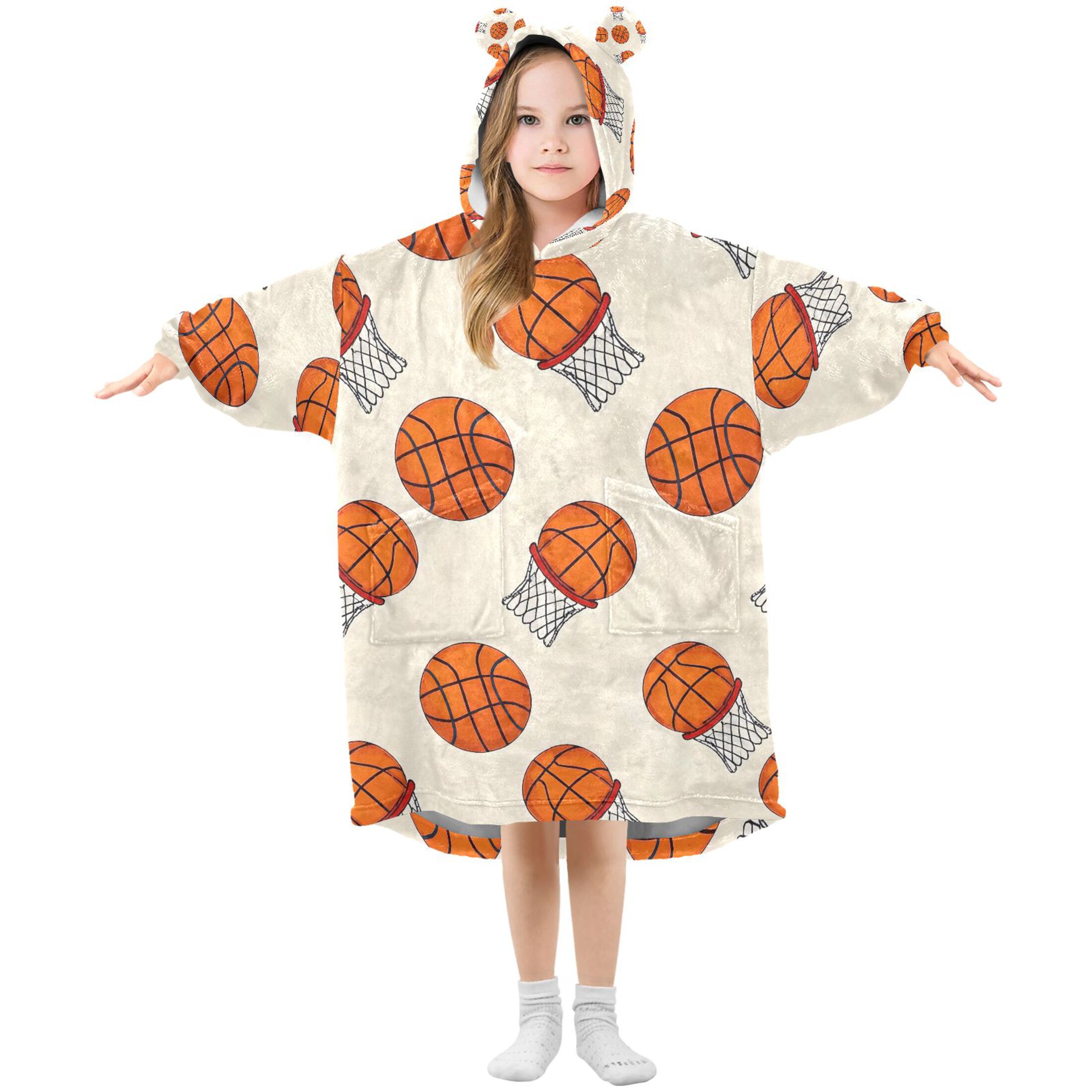 joogoo Wearable Blanket Hoodie for Basketball Flannel Sherpa Pocket 3-14 YR S
