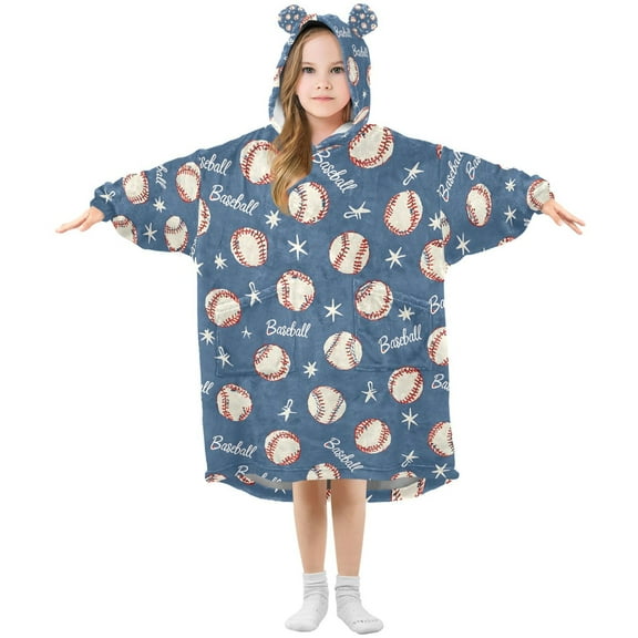 joogoo Wearable Blanket Hoodie for Blue Baseballs Stars Oversized Sherpa Hooded 3-14 YR M