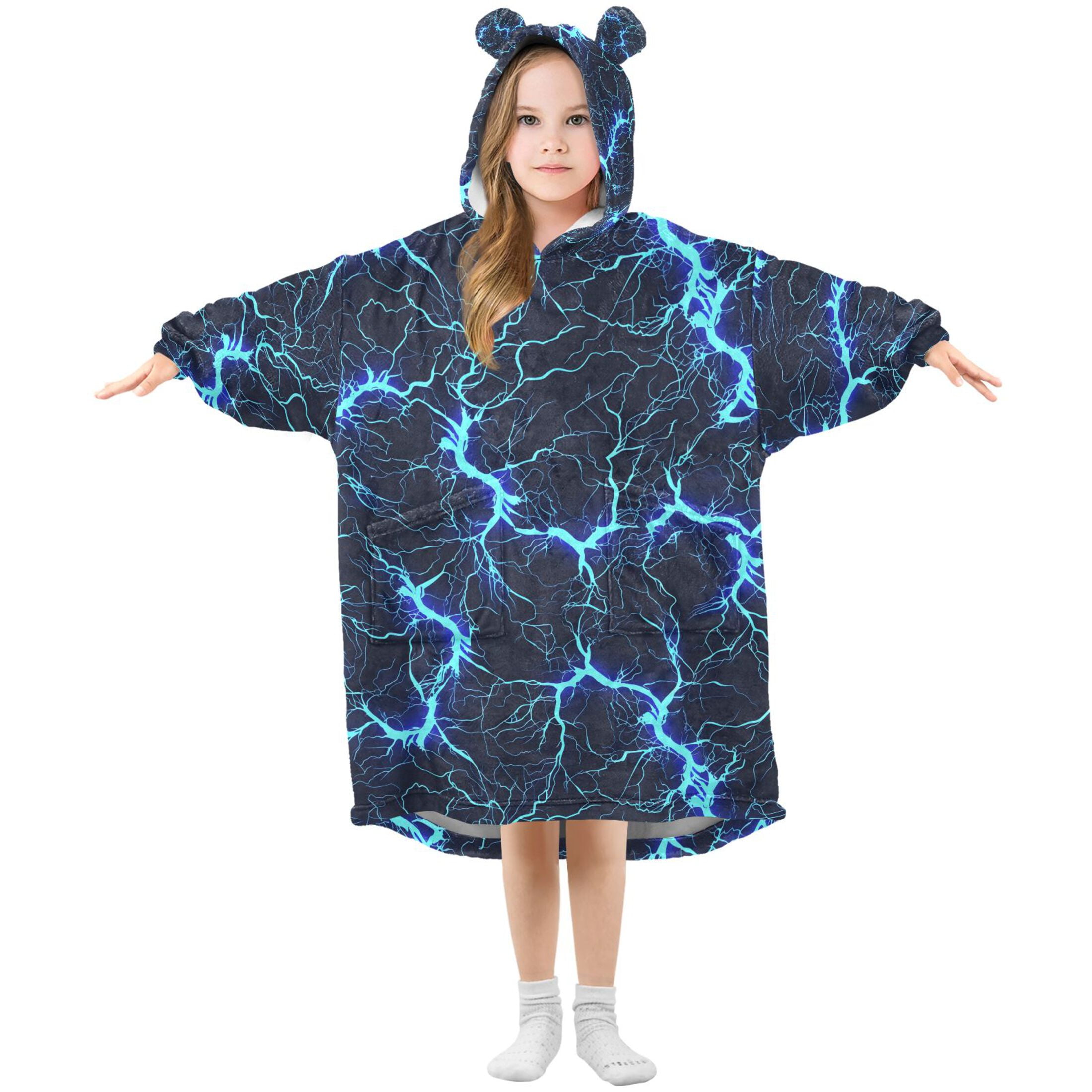 joogoo Wearable Blanket Hoodie for Blue Lightning Flannel Sherpa Pocket 3-14 YR S
