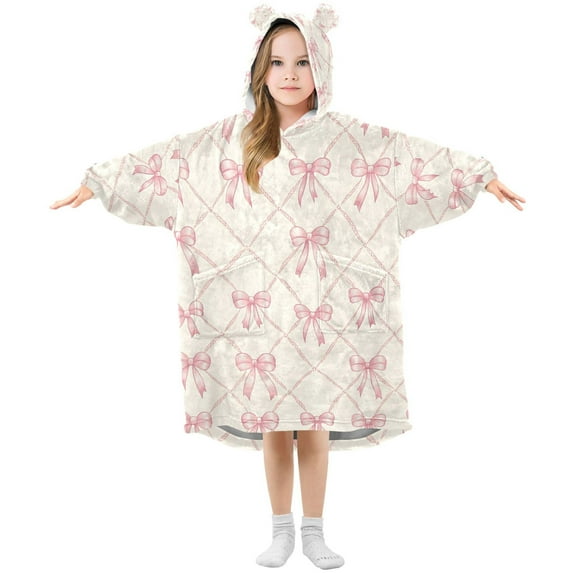joogoo Wearable Blanket Hoodie for Bows Checkered Flannel Sherpa Pocket 3-14 YR S
