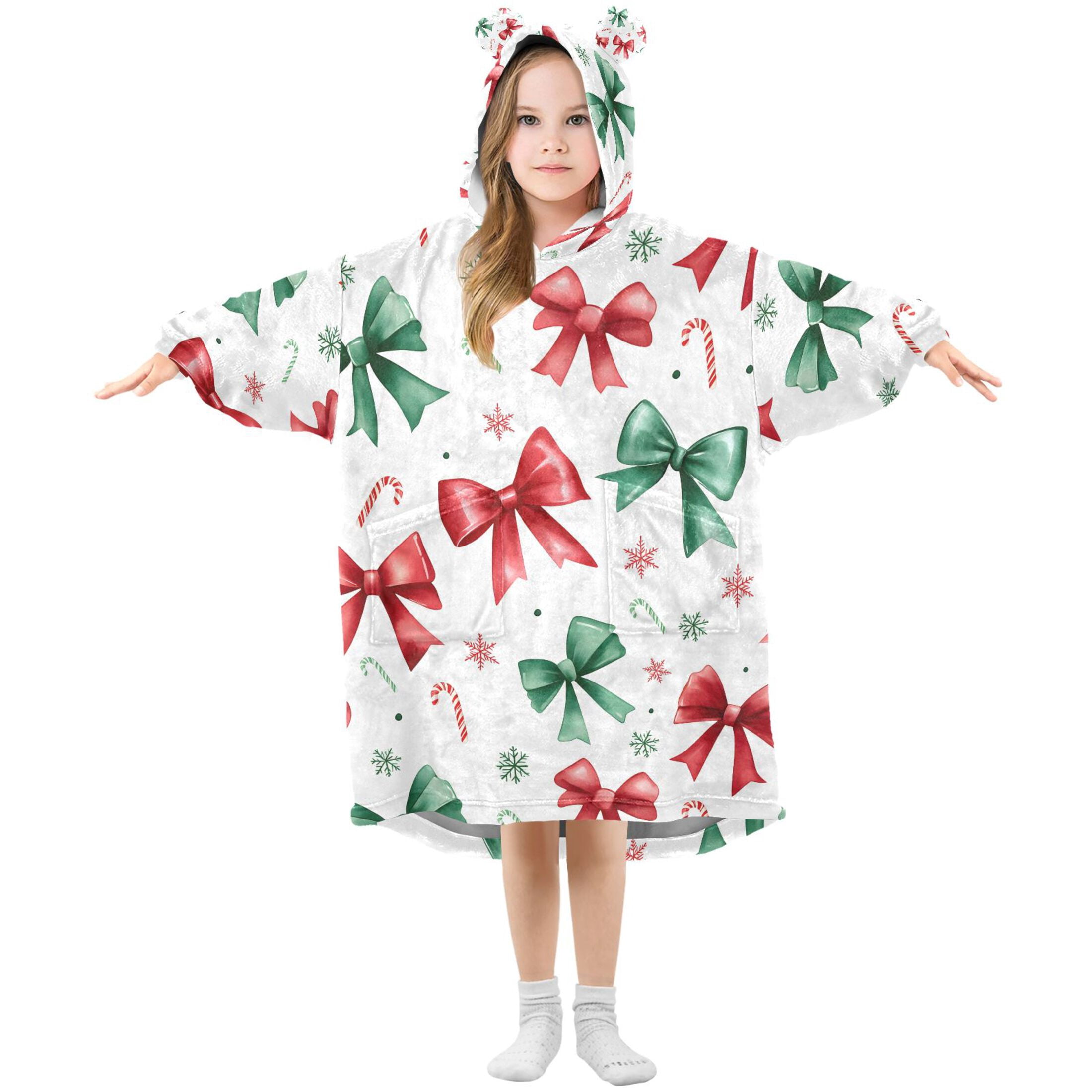 joogoo Wearable Blanket Hoodie for Bows Christmas Oversized Sherpa Hooded 3-14 YR M