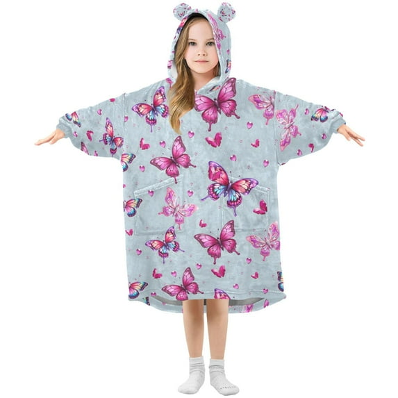 joogoo Wearable Blanket Hoodie for Butterfly Beautiful Flannel Sherpa Pocket 3-14 YR S