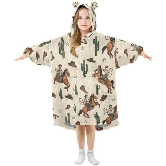 joogoo Wearable Blanket Hoodie for Cactus Cowboys Oversized Sherpa Hooded 3-14 YR M