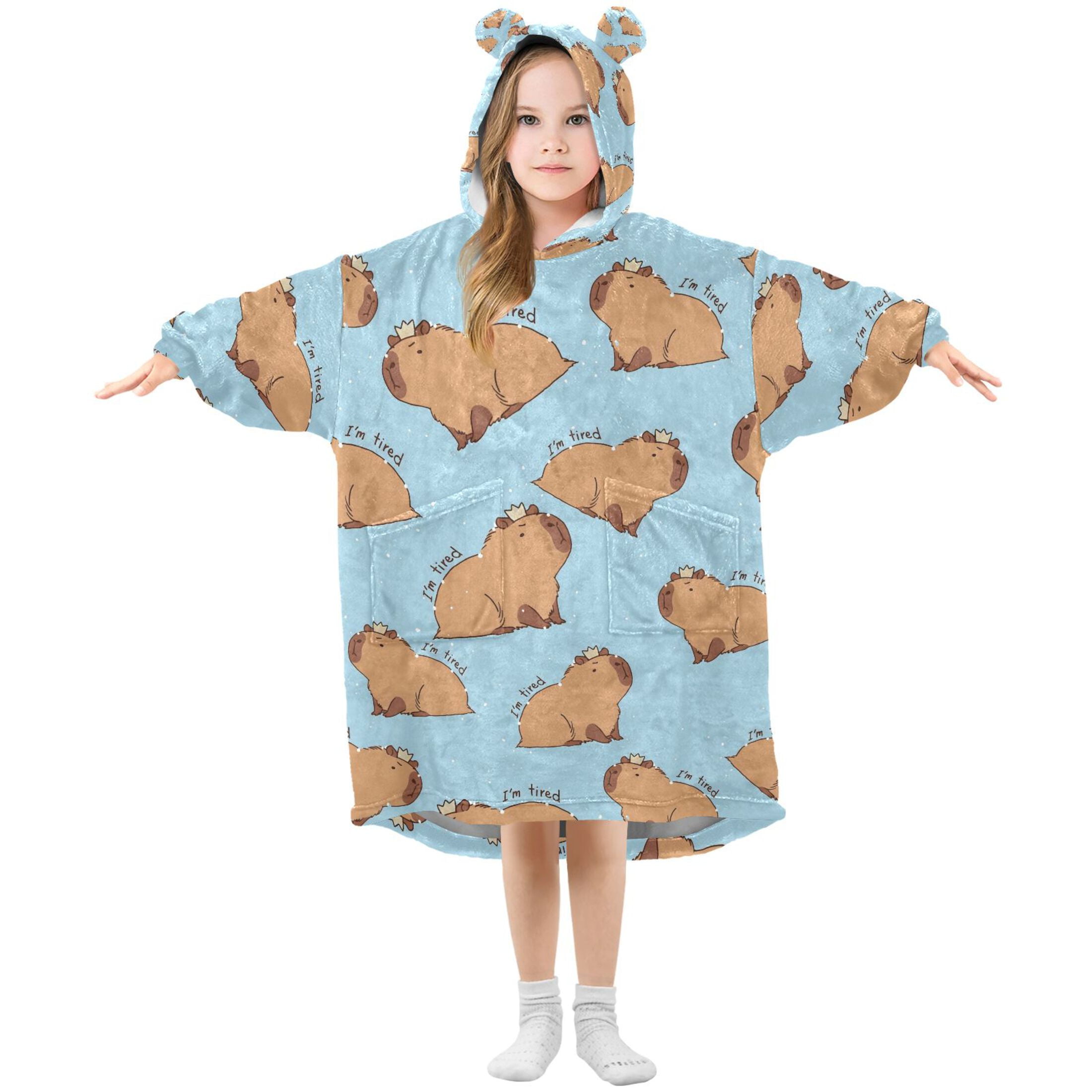 joogoo Wearable Blanket Hoodie for Capybara Animals Oversized Sherpa Hooded 3-14 YR M