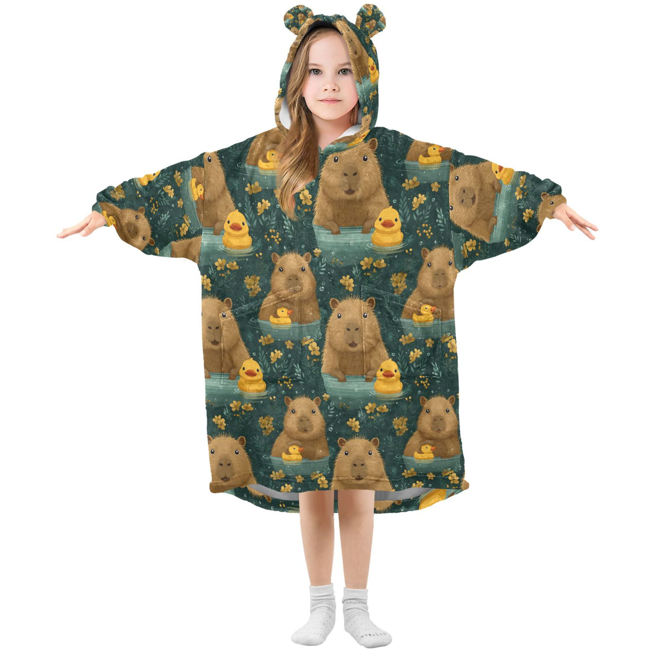 joogoo Wearable Blanket Hoodie for Capybara Cute Ducks Flannel Sherpa Pocket 3-14 YR S