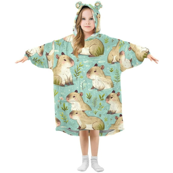 joogoo Wearable Blanket Hoodie for Capybara Cute Oversized Sherpa Hooded 3-14 YR M