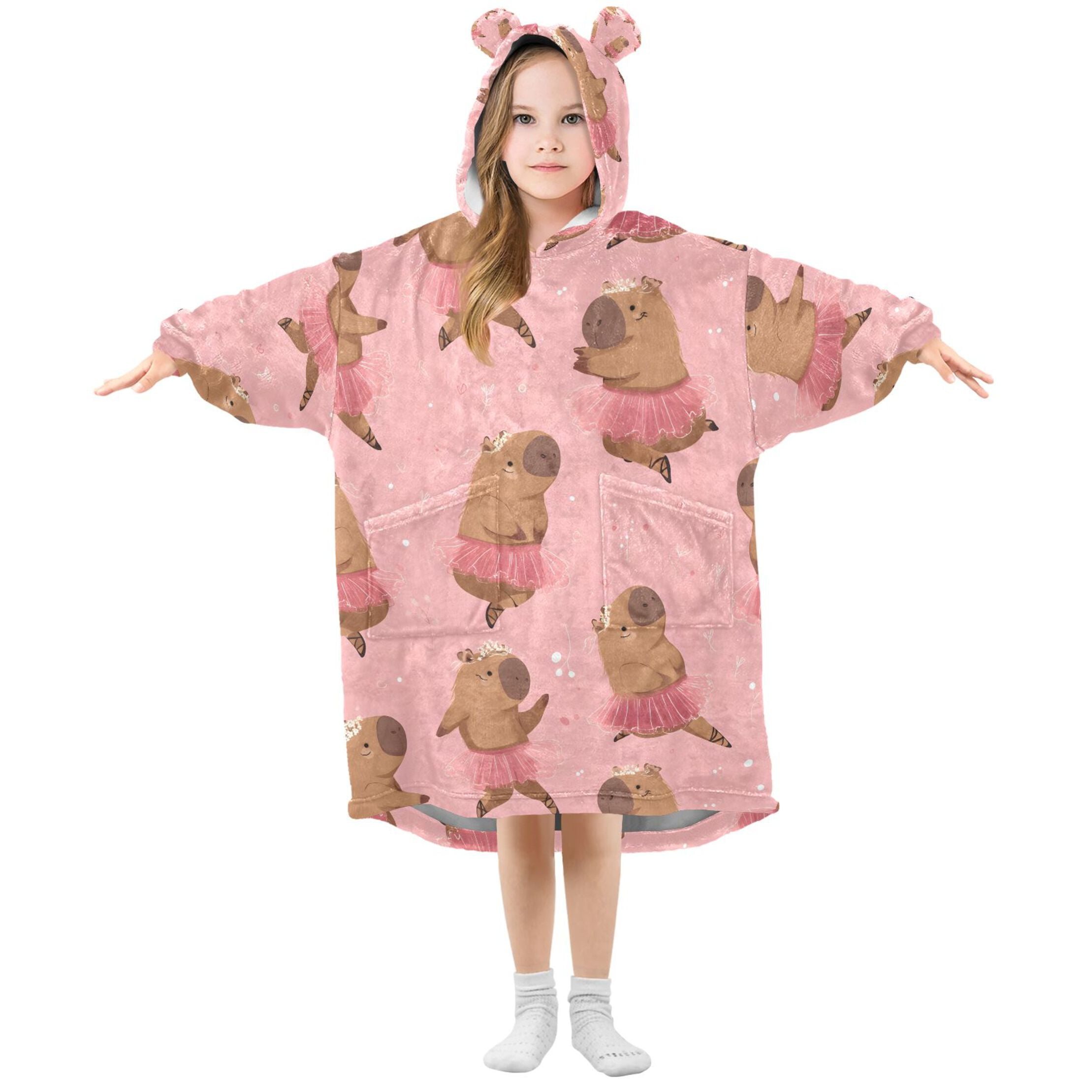 joogoo Wearable Blanket Hoodie for Capybara Dancing Flannel Sherpa Pocket 3-14 YR S