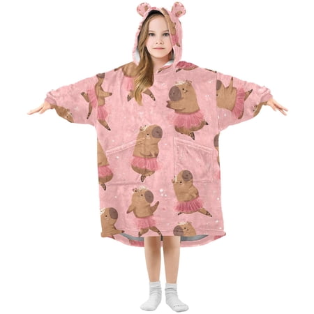 joogoo Wearable Blanket Hoodie for Capybara Dancing Oversized Sherpa Hooded 3-14 YR M