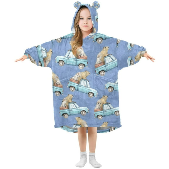 joogoo Wearable Blanket Hoodie for Capybara on Trucks Flannel Sherpa Pocket 3-14 YR S