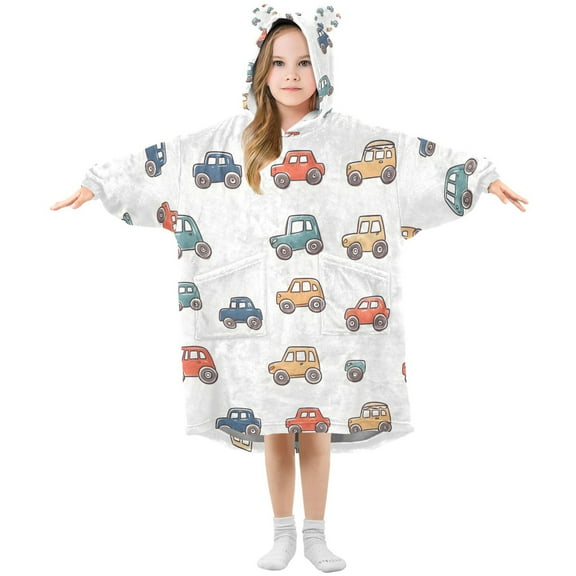 joogoo Wearable Blanket Hoodie for Car Cartoon Flannel Sherpa Pocket 3-14 YR S