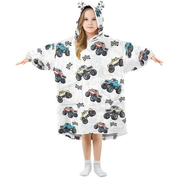joogoo Wearable Blanket Hoodie for Car Trucks Cartoon Checkered Flag Oversized Sherpa Hooded 3-14 YR M
