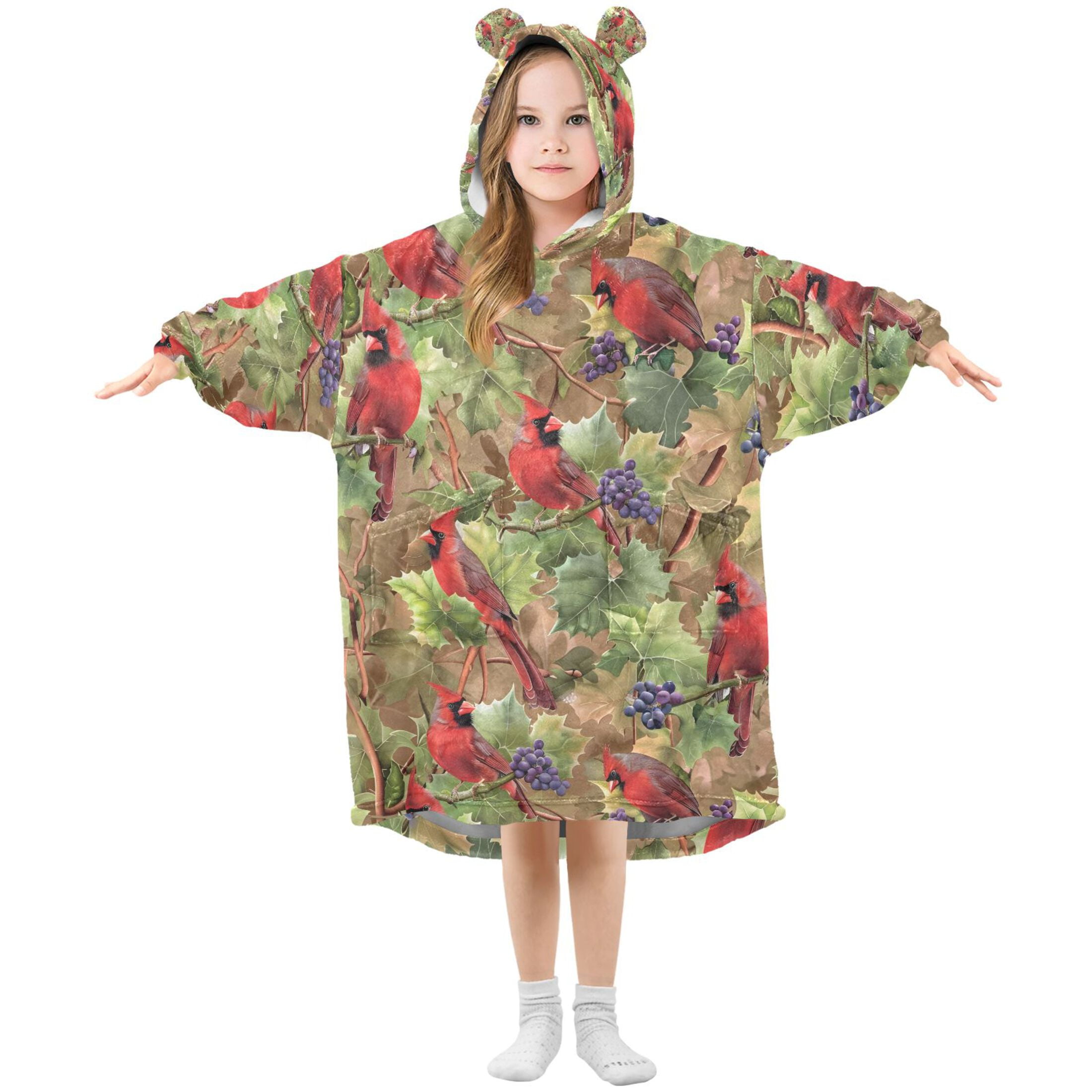 joogoo Wearable Blanket Hoodie for Cardinal and Grapes Flannel Sherpa Pocket 3-14 YR S