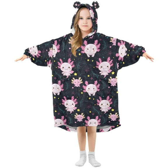 joogoo Wearable Blanket Hoodie for Cartoon Axolotl Stars Oversized Sherpa Hooded 3-14 YR M