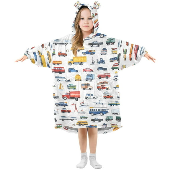 joogoo Wearable Blanket Hoodie for Cartoon Car Vehicle Flannel Sherpa Pocket 3-14 YR S
