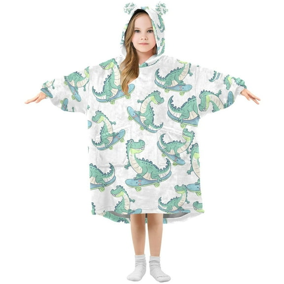 joogoo Wearable Blanket Hoodie for Cartoon Crocodile Skating Flannel Sherpa Pocket 3-14 YR S