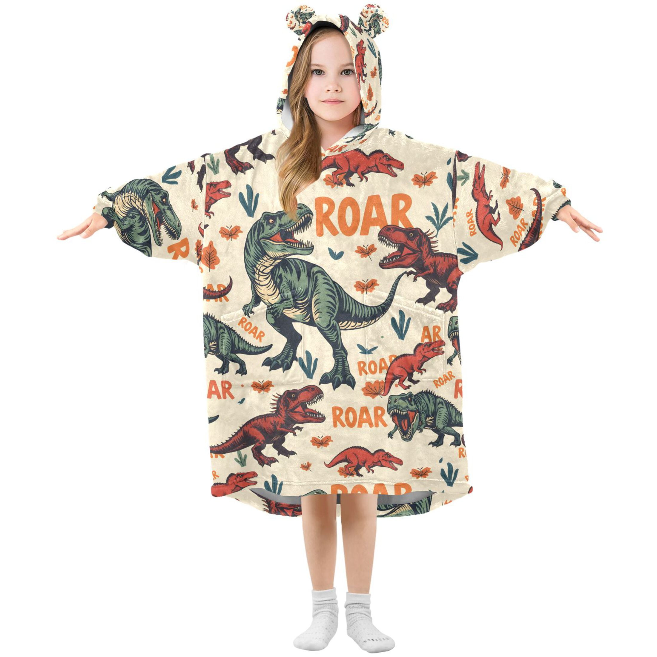 joogoo Wearable Blanket Hoodie for Cartoon Dinosaur-d5 Flannel Sherpa Pocket 3-14 YR S