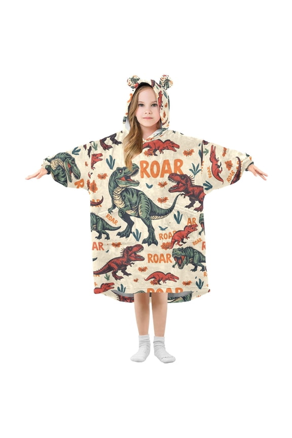 Wearable Blanket Hoodie for Cartoon Dinosaur-d5 Oversized Sherpa Hooded 3-14 YR M