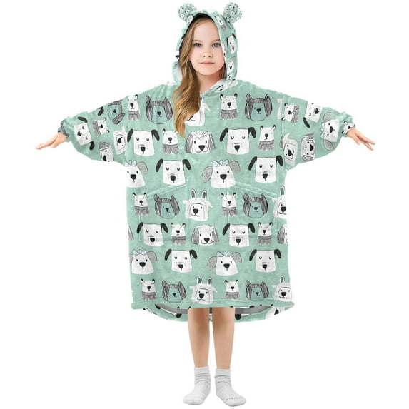 joogoo Wearable Blanket Hoodie for Cartoon Dogs Doodle-p1 Oversized Sherpa Hooded 3-14 YR M