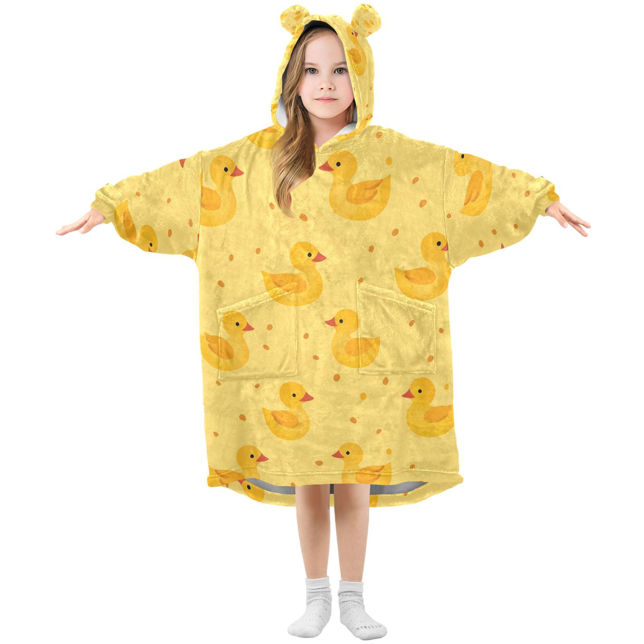 joogoo Wearable Blanket Hoodie for Cartoon Ducks Yellow Flannel Sherpa Pocket 3-14 YR S