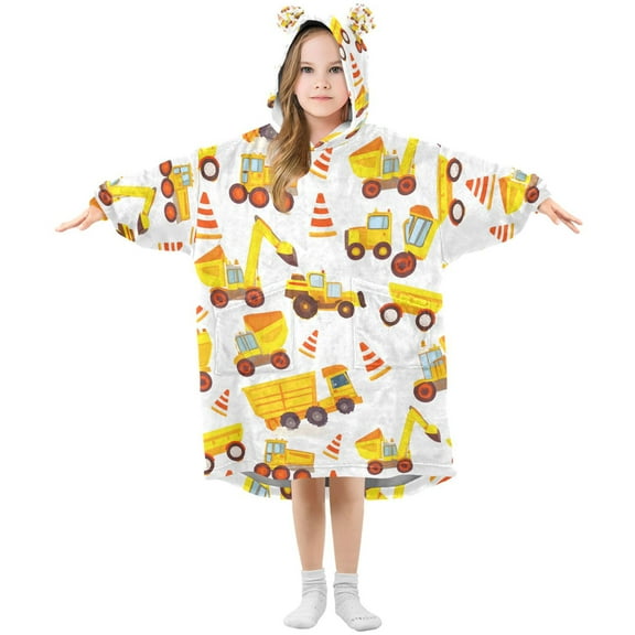 joogoo Wearable Blanket Hoodie for Cartoon Excavator Trucks-h3 Flannel Sherpa Pocket 3-14 YR S