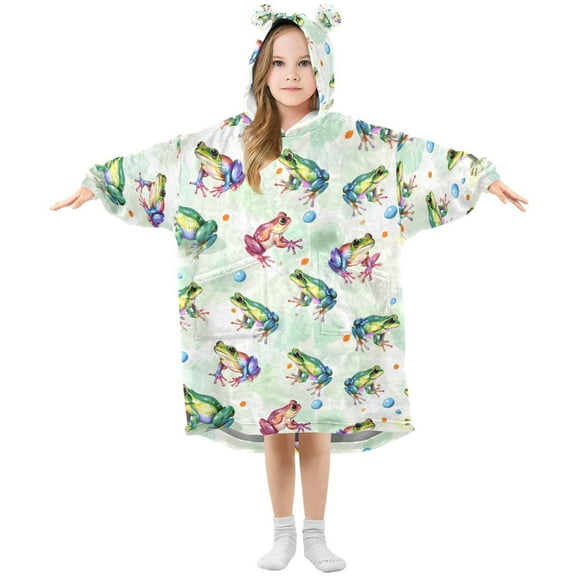 joogoo Wearable Blanket Hoodie for Cartoon Frogs Green Oversized Sherpa Hooded 3-14 YR M