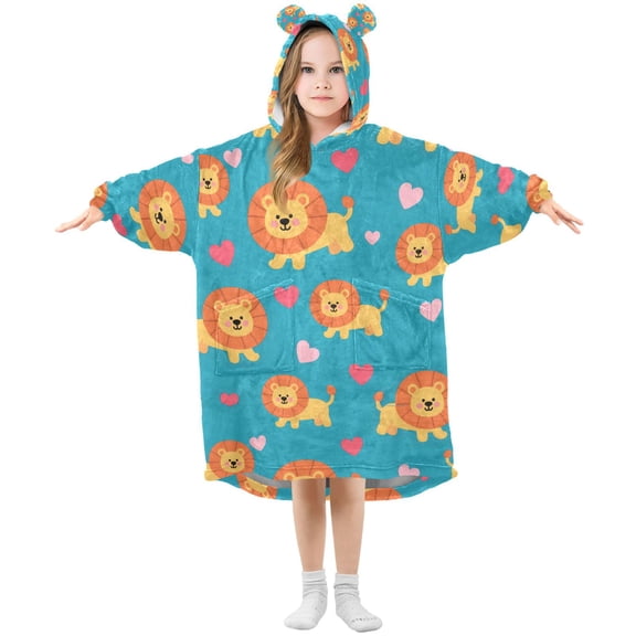 joogoo Wearable Blanket Hoodie for Cartoon Lion and Heart Oversized Sherpa Hooded 3-14 YR M