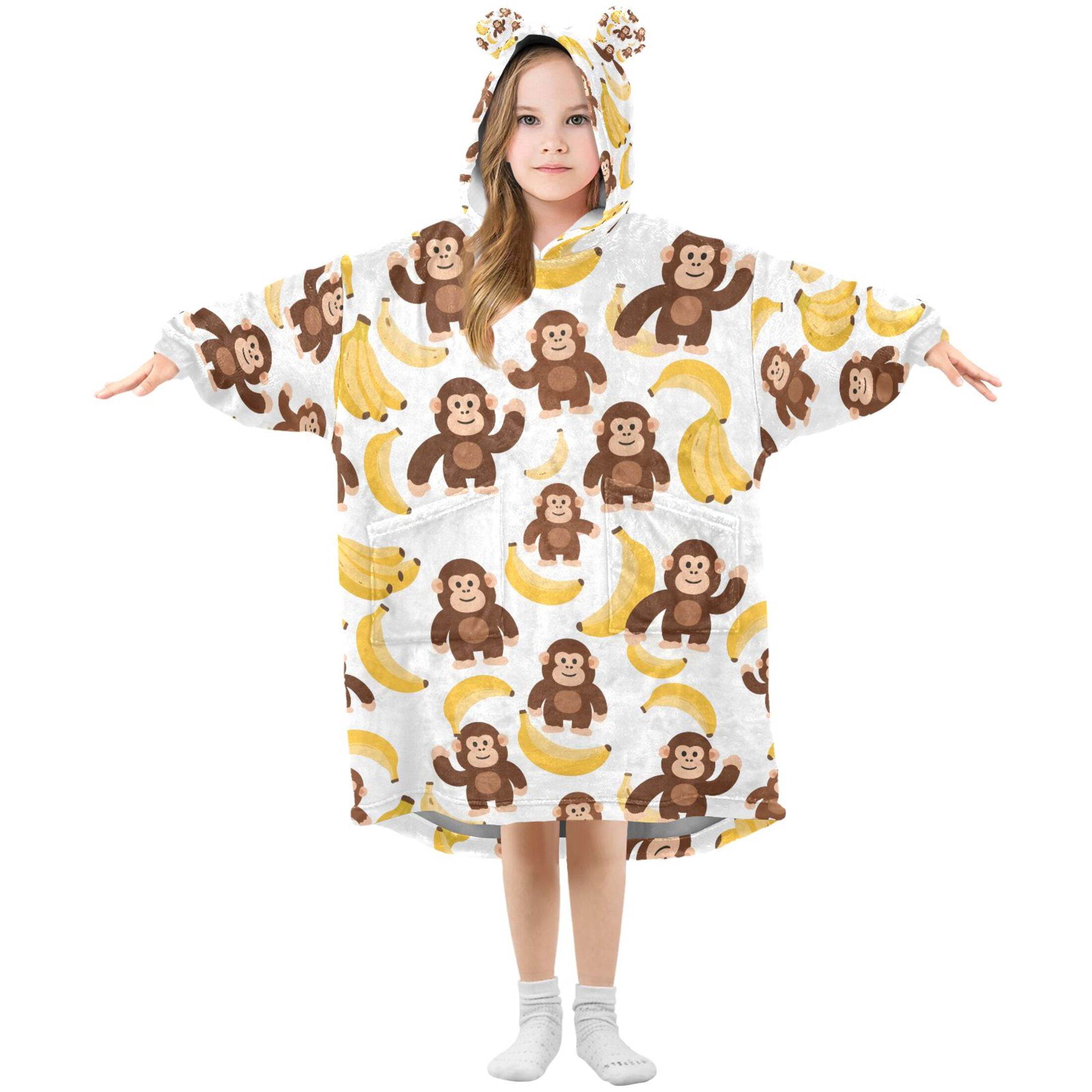 joogoo Wearable Blanket Hoodie for Cartoon Monkey Bananas Cute Oversized Sherpa Hooded 3-14 YR M