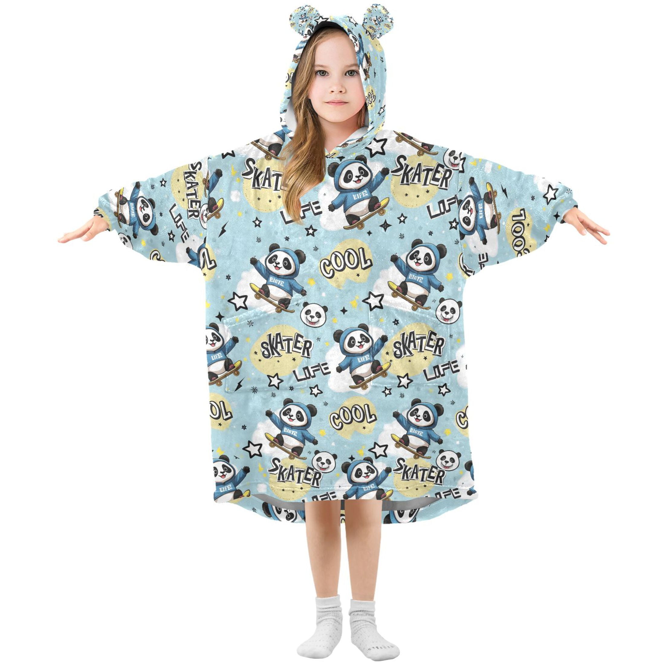 joogoo Wearable Blanket Hoodie for Cartoon Pandas Skating Oversized Sherpa Hooded 3-14 YR M