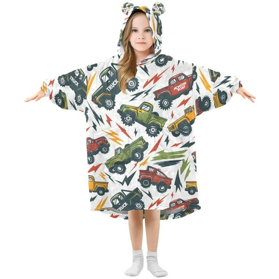 joogoo Wearable Blanket Hoodie for Cartoon Trucks Cool Flannel Sherpa Pocket 3-14 YR S