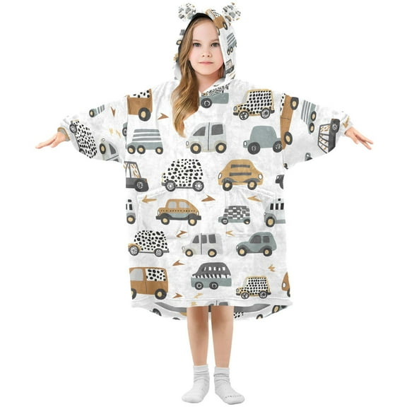 joogoo Wearable Blanket Hoodie for Cartoon Trucks Leopard Oversized Sherpa Hooded 3-14 YR M