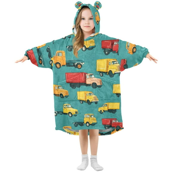 joogoo Wearable Blanket Hoodie for Cartoon Trucks Vehicle-t2 Flannel Sherpa Pocket 3-14 YR S