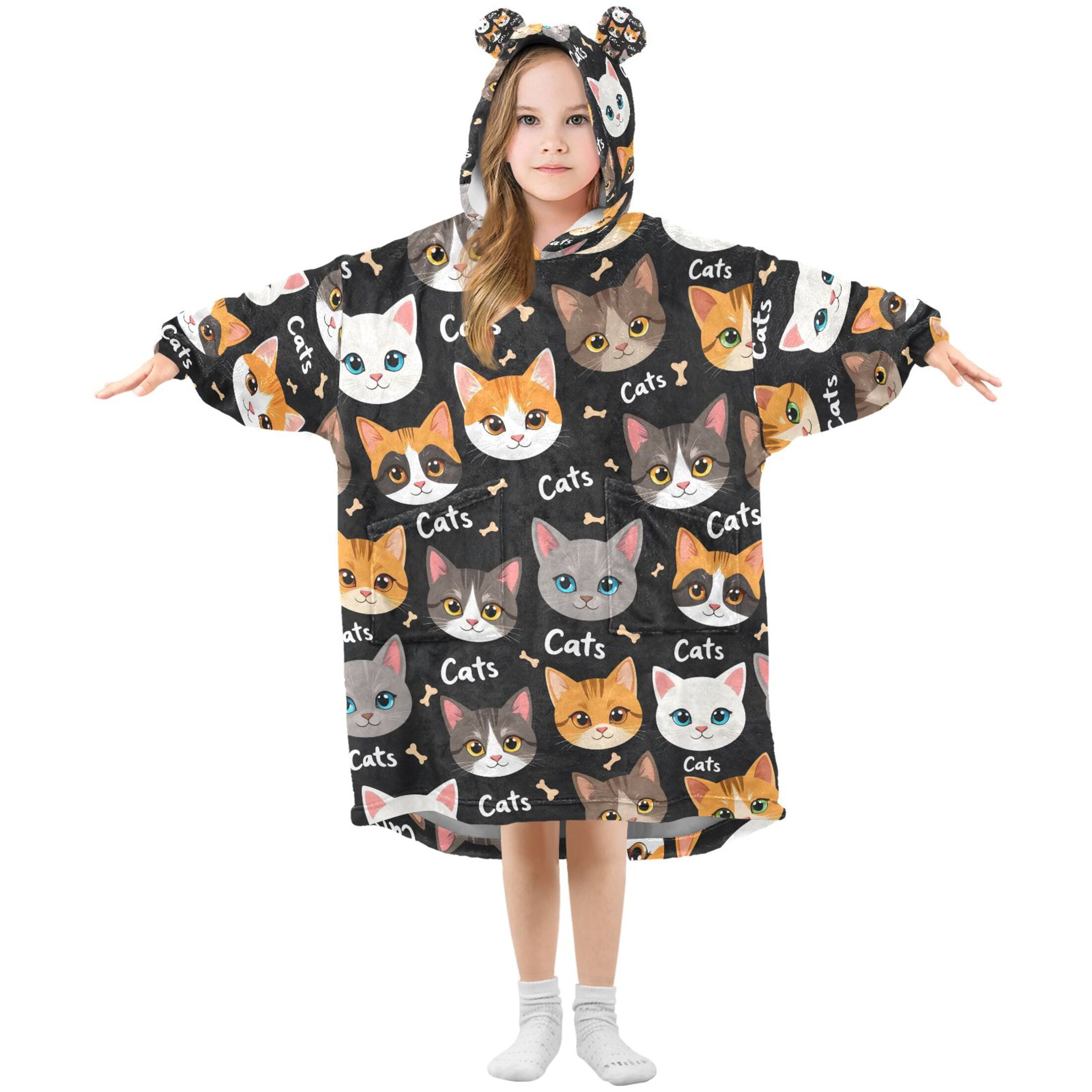joogoo Wearable Blanket Hoodie for Cat Bones Flannel Sherpa Pocket 3-14 YR S