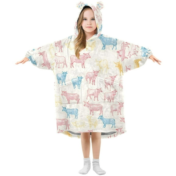 joogoo Wearable Blanket Hoodie for Cattles Pattern Oversized Sherpa Hooded 3-14 YR M