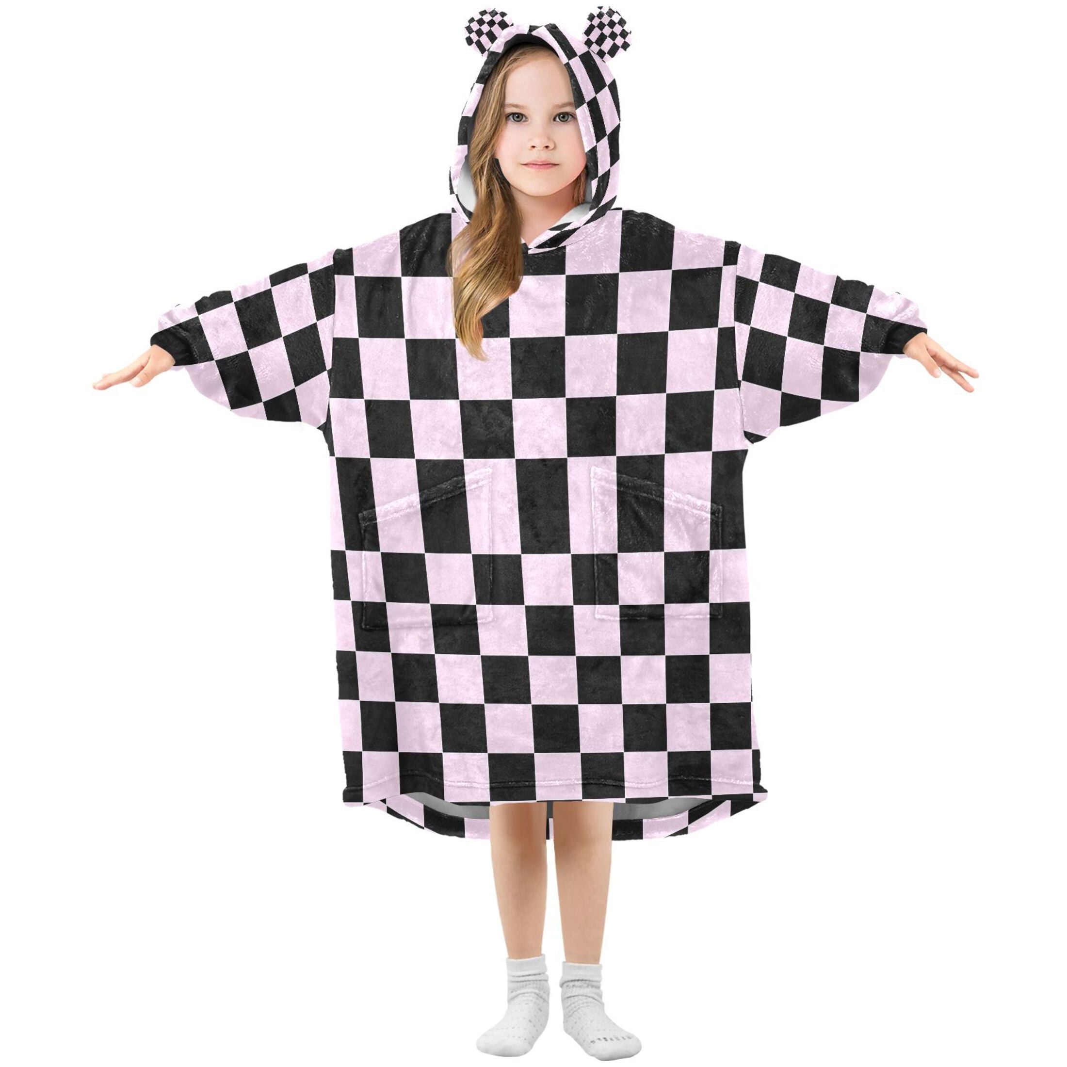 joogoo Wearable Blanket Hoodie for Checkered Print Flannel Sherpa Pocket 3-14 YR S